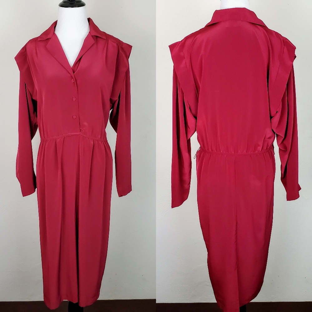 Vintage Dress Pellini Von Bramlett Maroon Pleats Retro Mad Men Office Career Red